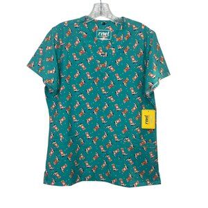 Revel Christmas Boots Scrub Top Womens Large Green New Premium‎ Stretch